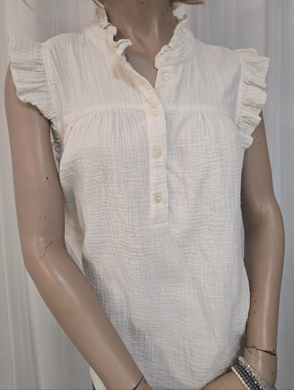 J. Crew Cream Gauze Ruffled Neck Sleeveless Top - Picture 3 of 9